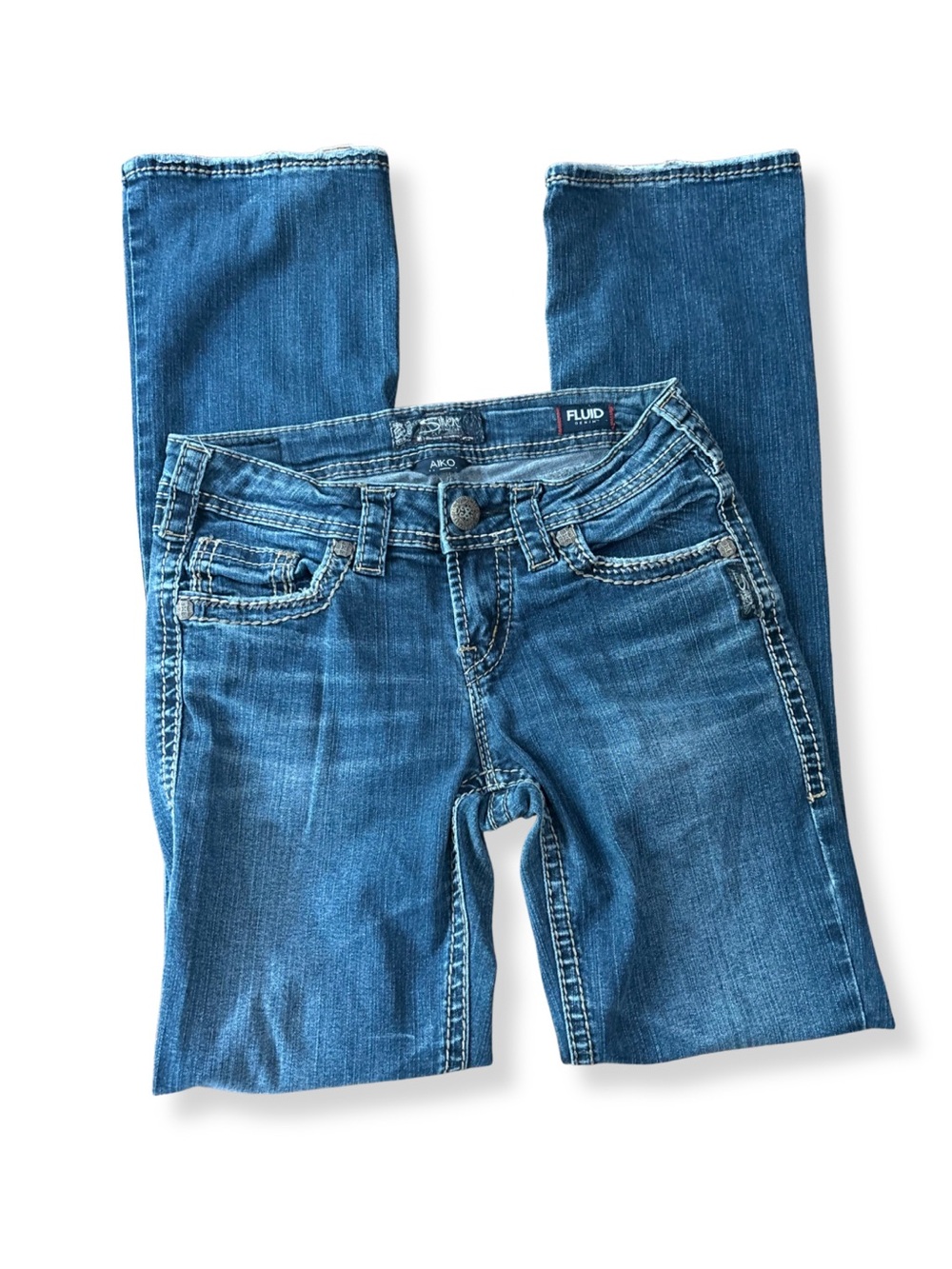 Silver Jeans Aiko Mid Slim Boot Jeans Women W26 L31 Blue Stretch Bootcut Denim